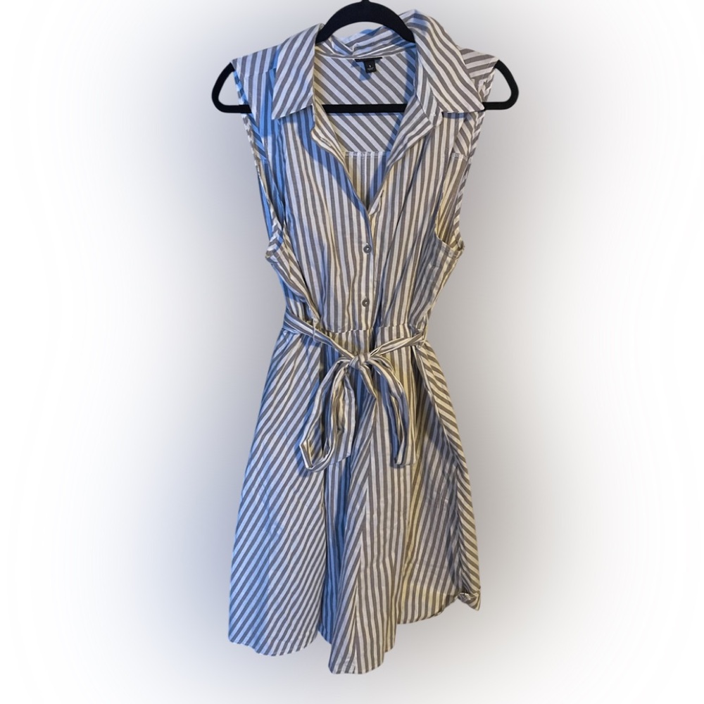 torrid Blue and White Striped Sleeveless Shirt Dress with Tie Waist